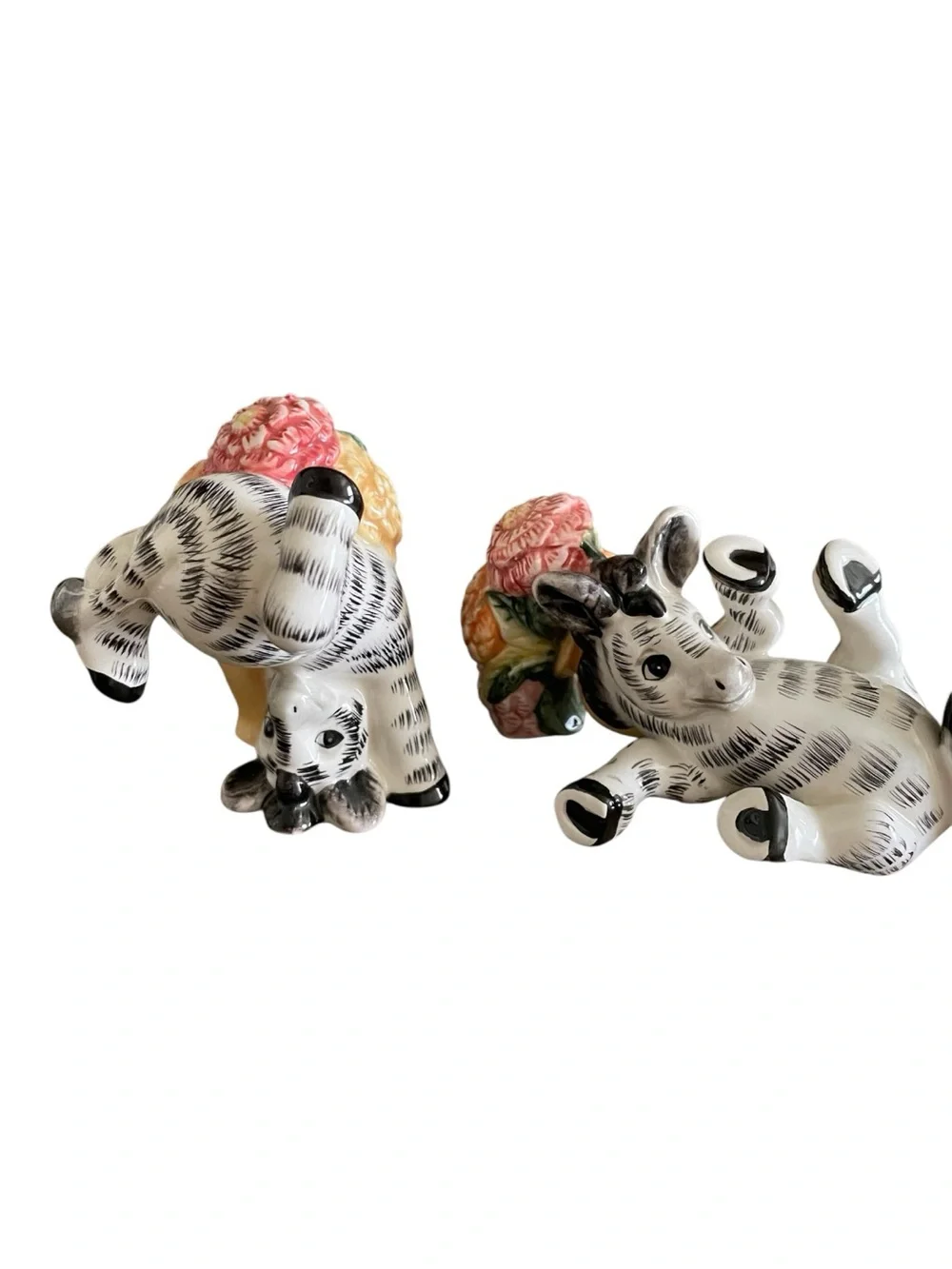 Vintage Set of Fitz and Floyd Tumbling Zebra Figurines Cottagecore Safari Themed